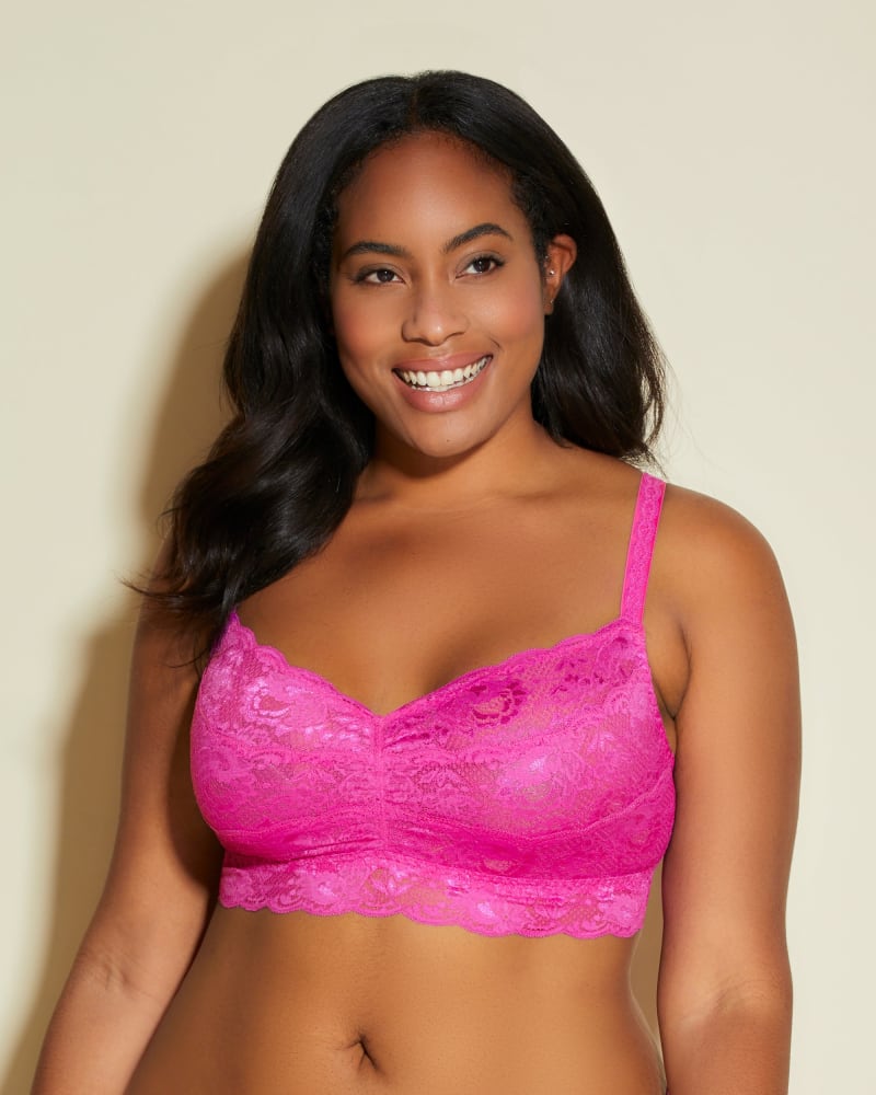 Front of a model wearing a size 1X Sweetie Lace Bralette in Cape Fuchsia by Cosabella. | dia_product_style_image_id:273616
